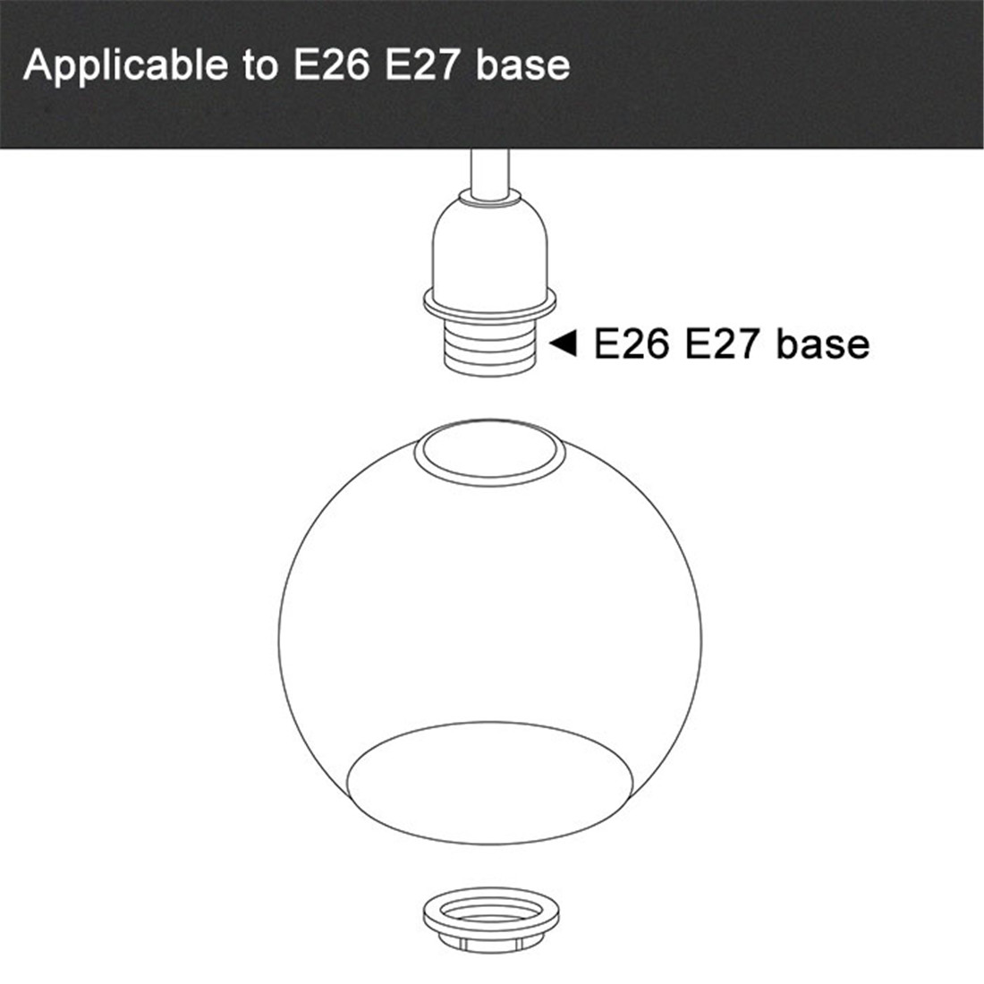 Abat-jour Globe en verre transparent, avec 1-5/8 pouces, 45mm, luminaire d'ouverture, Globes de remplacement pour suspension