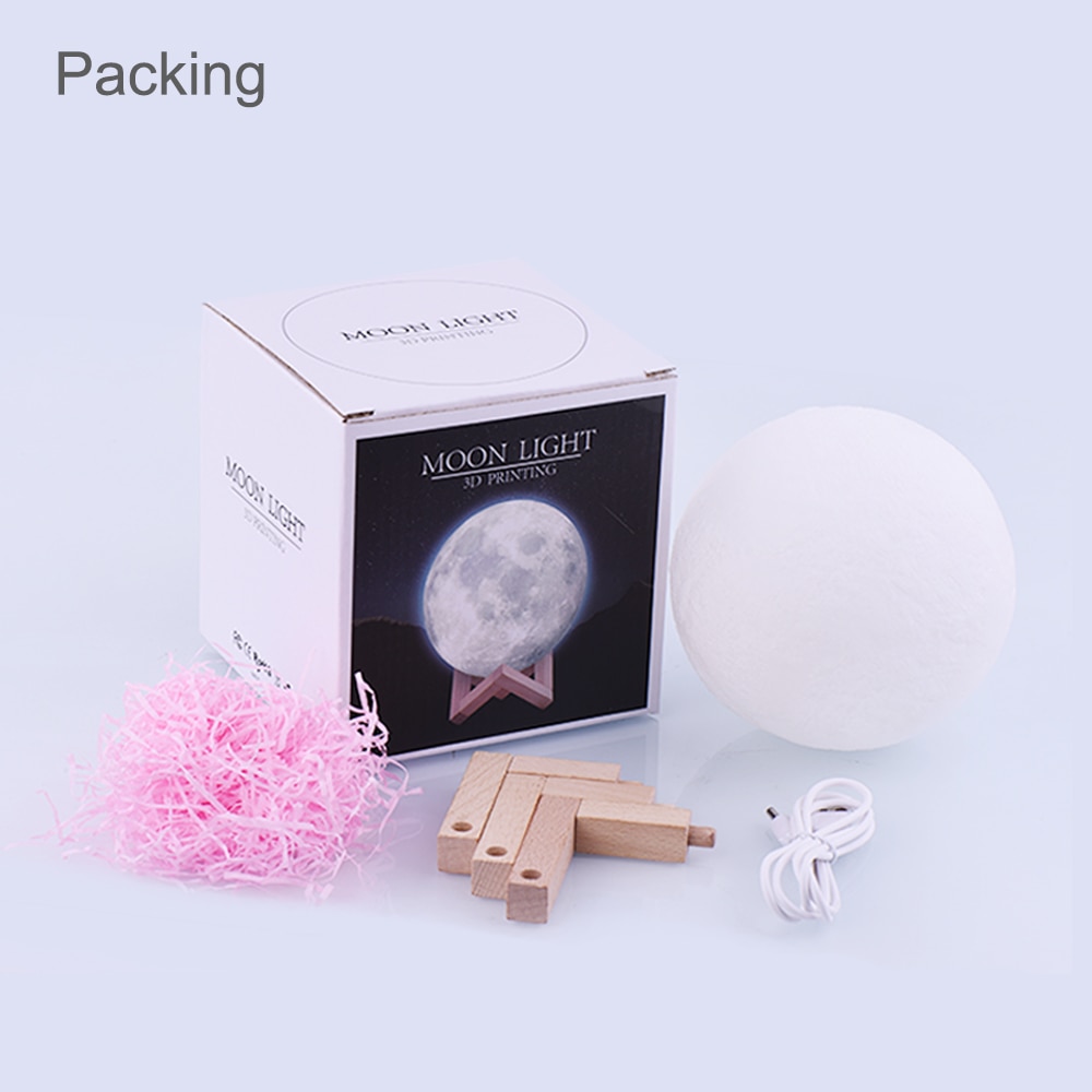 Rambery Maan Lamp 3D Print Nachtlampje Oplaadbare 3 Kleur Kraan Controle Lamp Verlichting 16 Kleuren Veranderen Afstandsbediening Led Maan licht