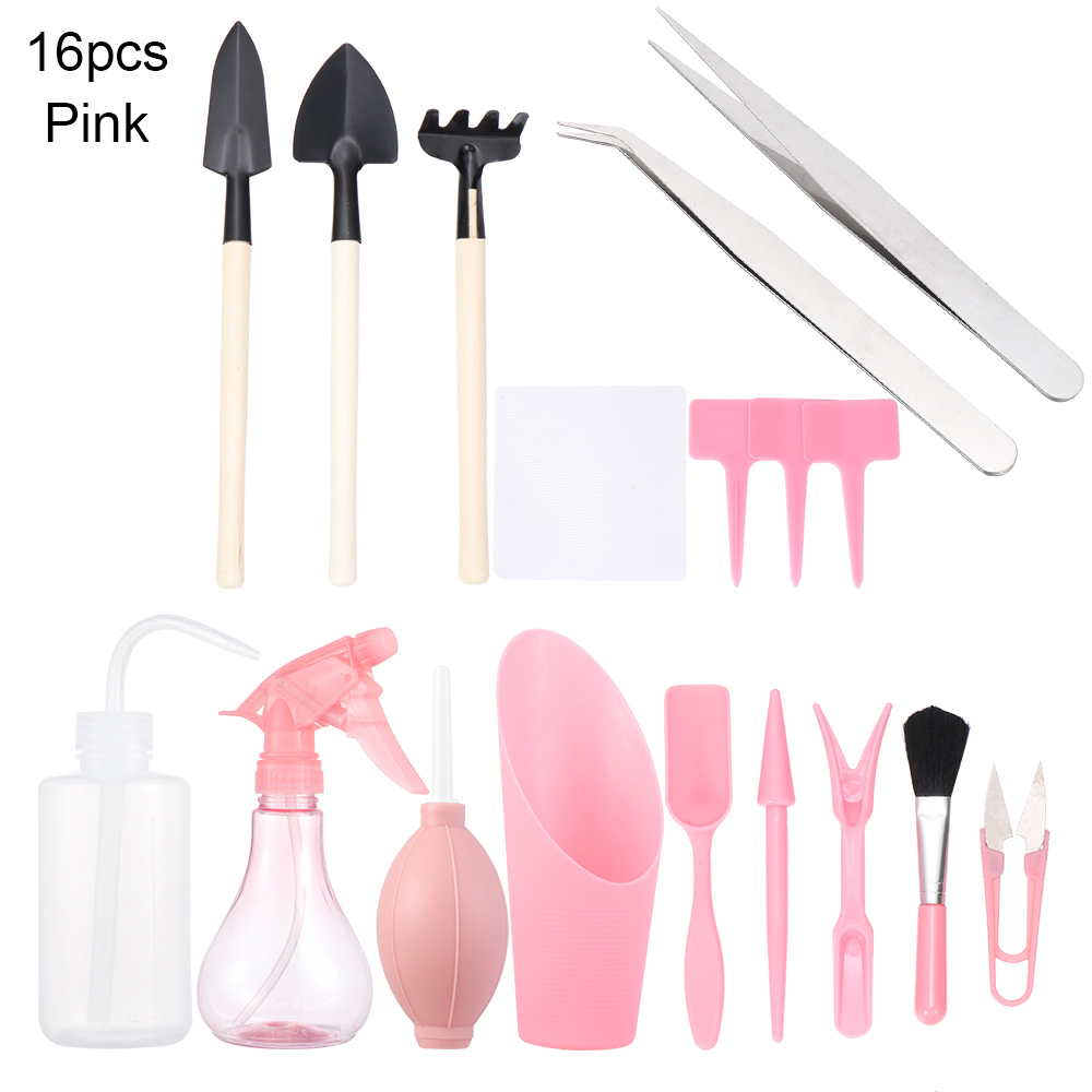1 Set of Succulent Transplanting Tools 12/16Pcs Combination of Plant Packaging Mini Gardening Supplies Potted Meat Tools Kit: 16pcs Pink