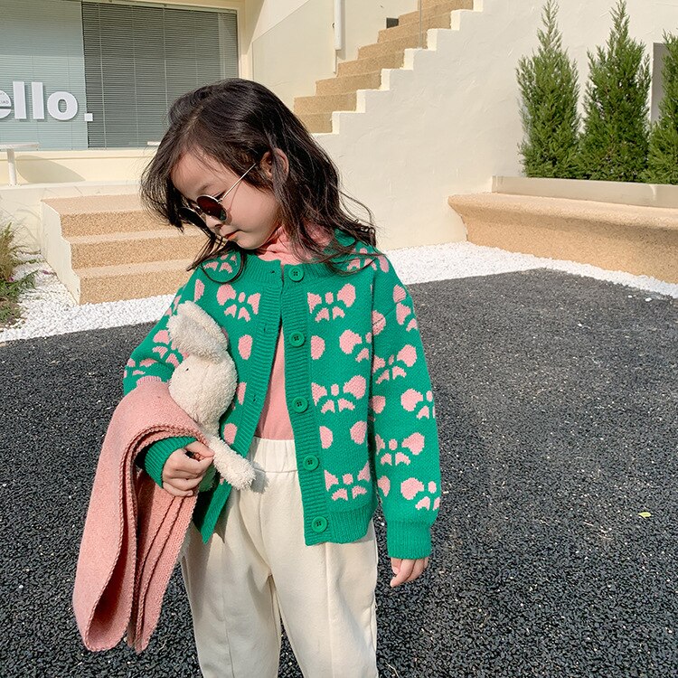 Meisjes Leuke Strik Patroon Knitwear Kids Warme Zachte Groene Jacquard Vest