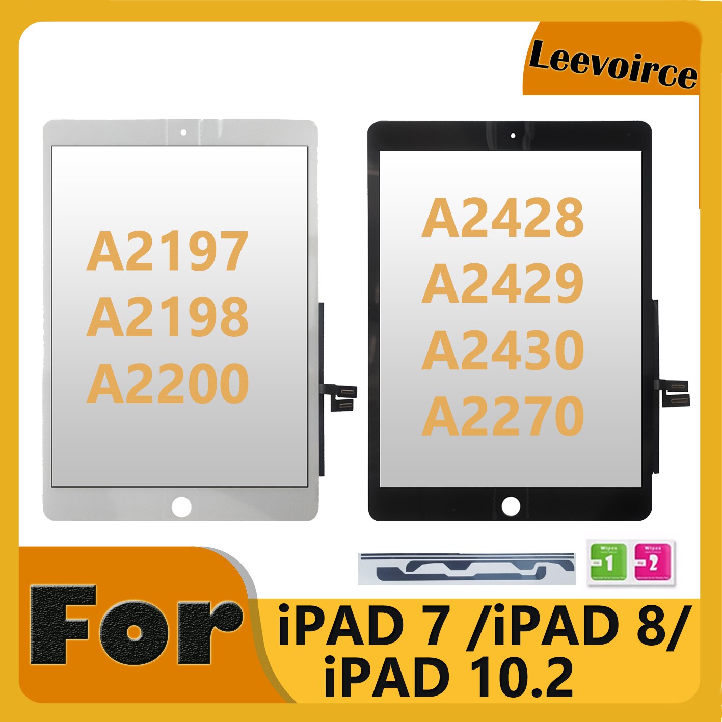 10.2 "Voor Ipad 7/8 Touch Screen Voor Digitizer Glas A2197 A2198 A2200 A2270 A2428 A2429 A2430 + Lijm stickers