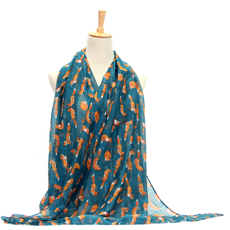Kvinder vintage ræv dyr trykt lang blød bomuld voile tørklæde sjal wrap tørklæder!