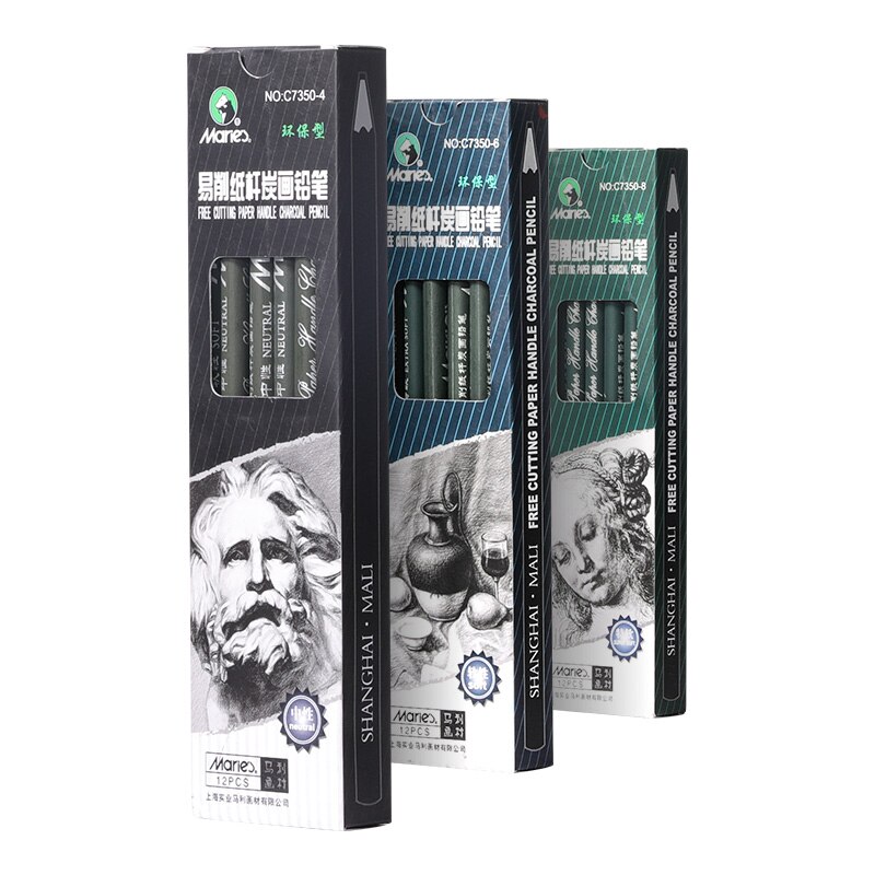 Houtskool Potlood Set-12Pcs/Pk-Zwart Gratis Snijden Papier Handvat Houtskool Potlood Zacht/Medium/super Zachte: 3 Sets SMSS