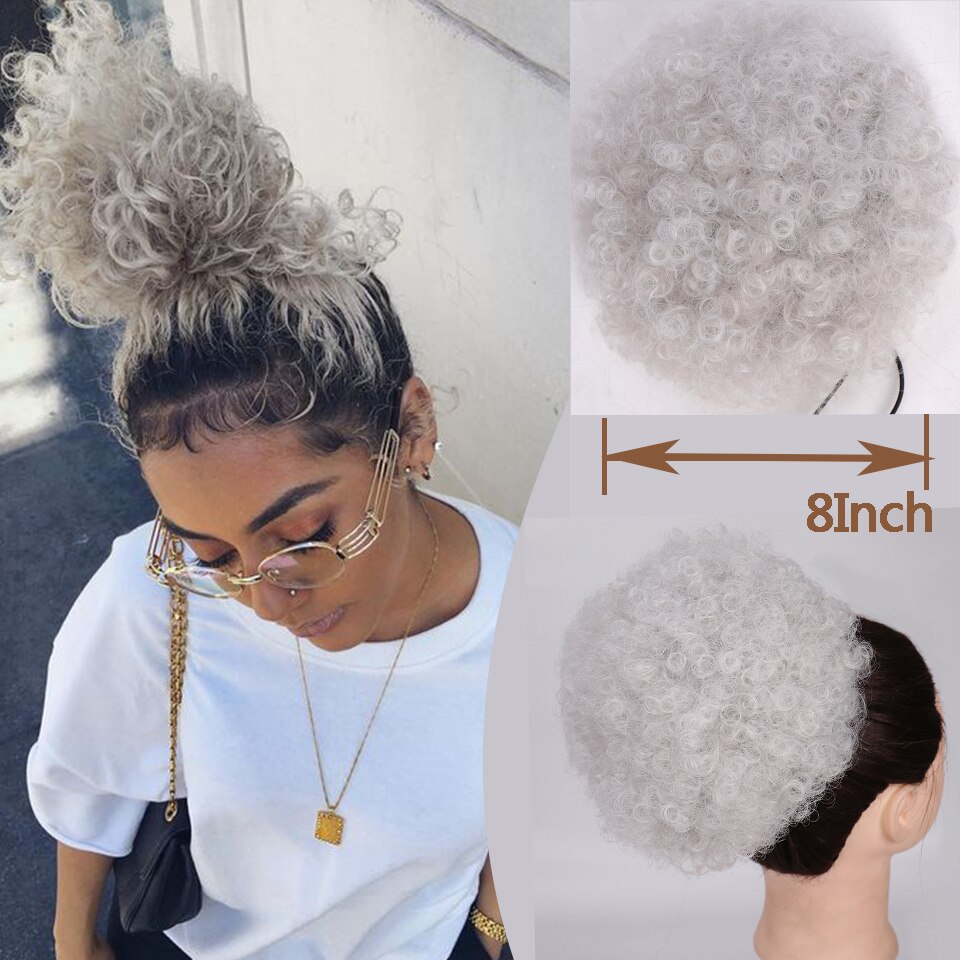 QUEENYANG Synthetic Drawstring African Fluffy Artificial Afro Puff Bun Puffs Ponytails Bun Wrap Natural Black Hair Extensions: F6-335