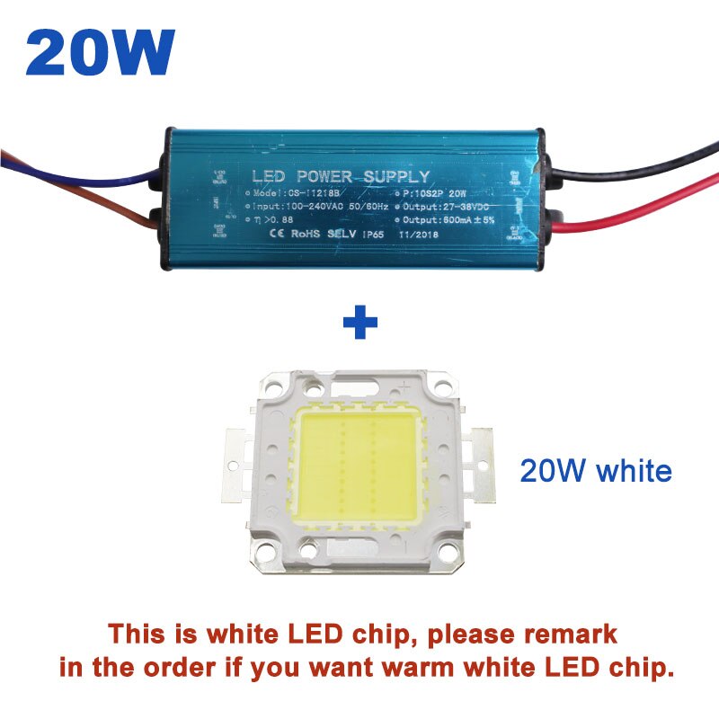 50W 100W High Power Constant Current LED Driver Waterproof IP65 Power Supply AC110-265V Input For Floodlight DC20-40V Output: 20W and LED Chip