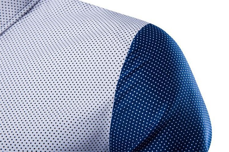 Patchwork à pois imprimé Chemise hommes nouvelle coupe mince à manches longues hommes robe chemises affaires décontracté Chemise Homme