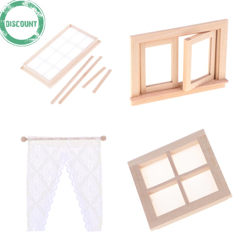 Wooden Traditional 2/4/12-pane Window Frame 1:12 Scale Dollhouse DIY Miniature Furniture Accessory