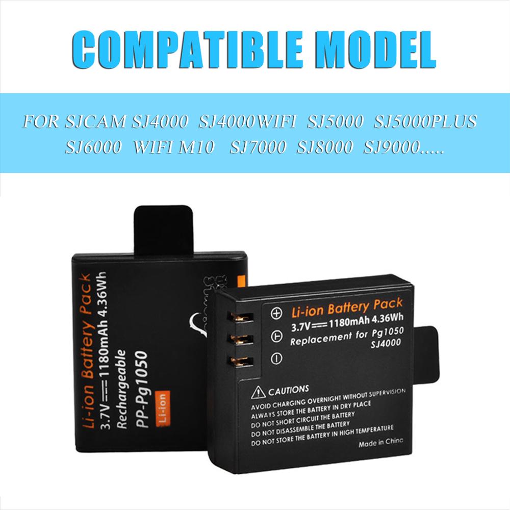Batería y cargador PG1050 de 1180mAh para SJCAM, SJ4000, WiFi, SJ5000, WiFi Plus, M10, SJ5000 plus, SJ6000, SJ7000