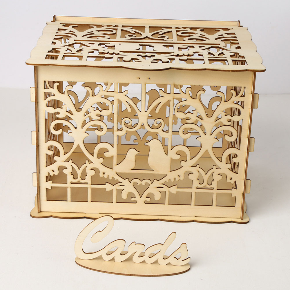 Wedding Card Boxes Wooden Box Wedding Supplies DIY Couple Deer Bird Flower Pattern Grid Business Card Wooden Box: JM01369 big