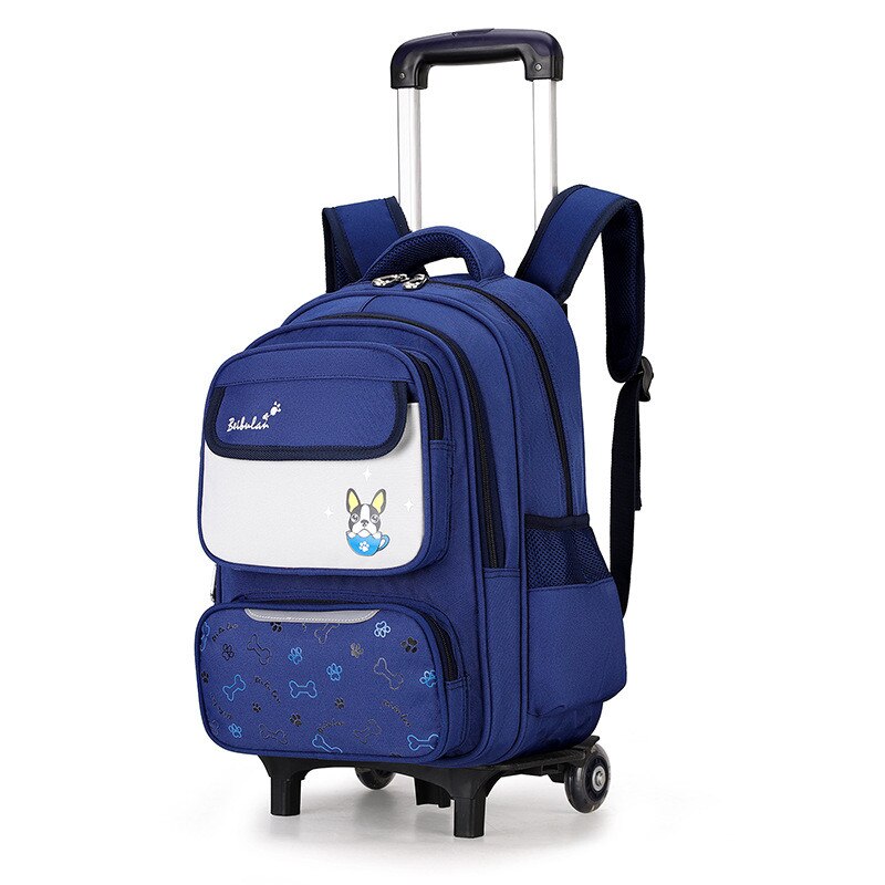 Afneembare trolley schoolrugzak tassen met wieltjes kinderschooltas jongens basisschoolrugzakken meisjes schooltassen sac a dos enfant: 2 wielen diepblauw
