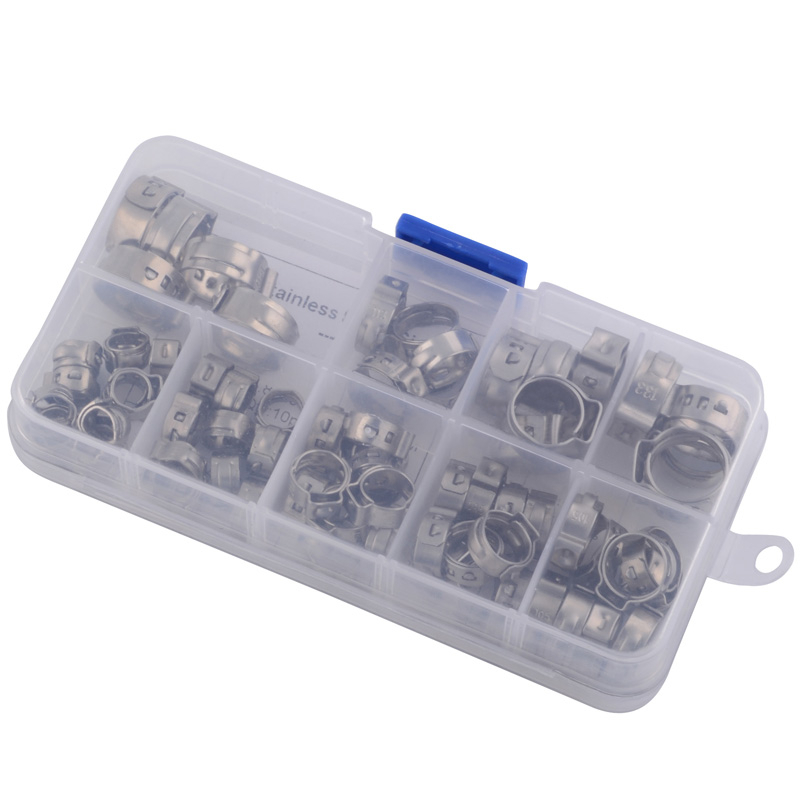 SPEEDWOW 70pcs/set Single Ear Hose Clamp Assortment Kit Adjustable Ear Stepless Cinch Rings Car Parts For Hydraulic Hose Fuel