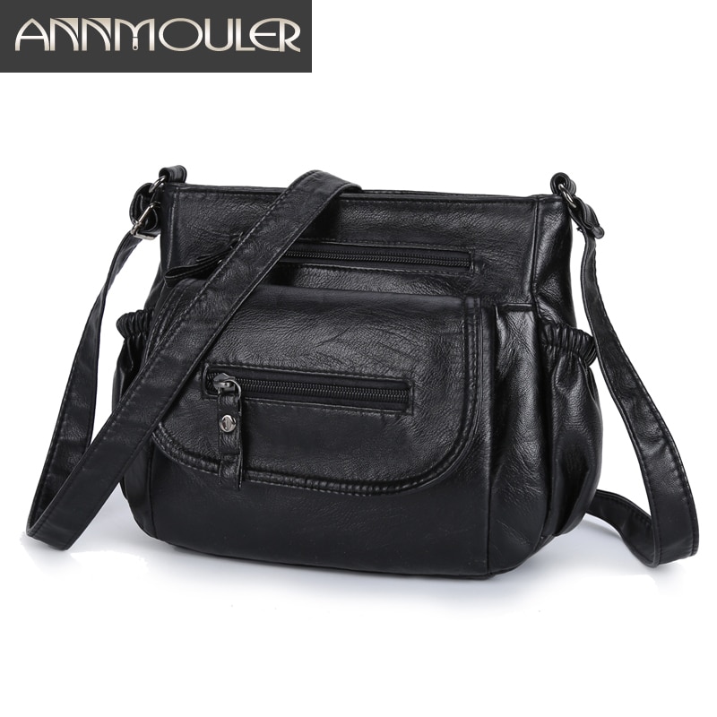 Annmouler Casual Women Shoulder Bag Soft Leather Crossbody Bag Washed Faux Leather Messenger Bag Purse Small Size Women Bags