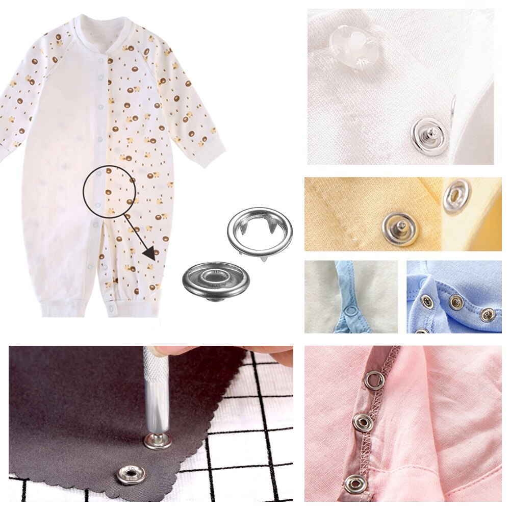 9.5/10mm 100/200imposta Metallo per Cucire Vestiti Bottoni polo Anello Presse Borchie Bottoni a pressione + clip pinze accessori per il Cucito FAI DA TE 05