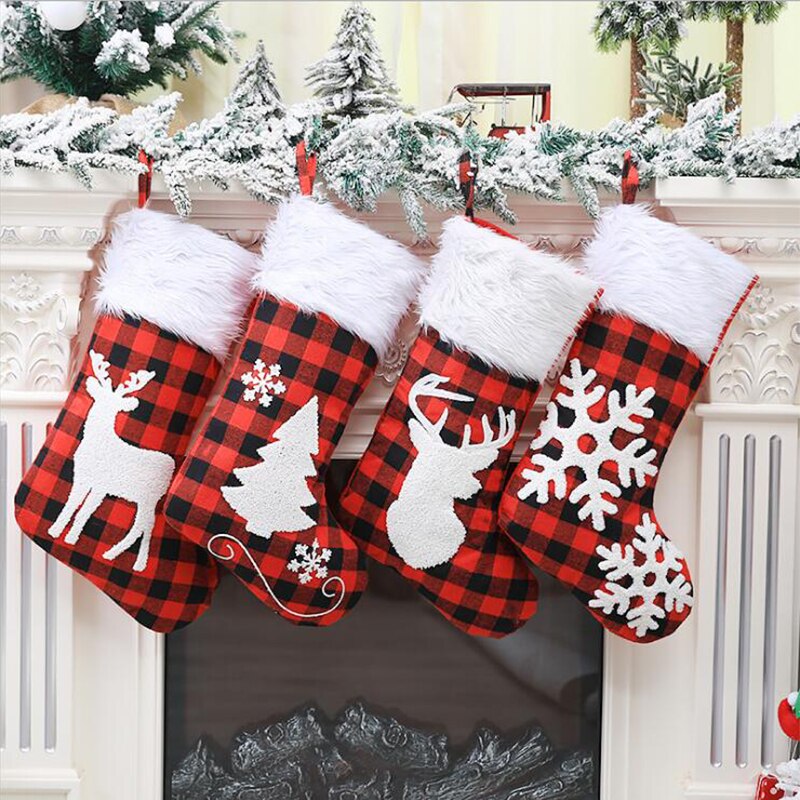 Grote Kerstsok Kerstman Sok Snoep Tas Plaid Jute Houder Boom Decoratie Kerstboom Sok Elanden Kousen