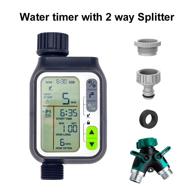 Rain Sensor Irrigation Water Timer Electronic Automatic Sprinkler Controller Outdoor Garden Watering Timer Irrigation Controller: with 2 way Splitter