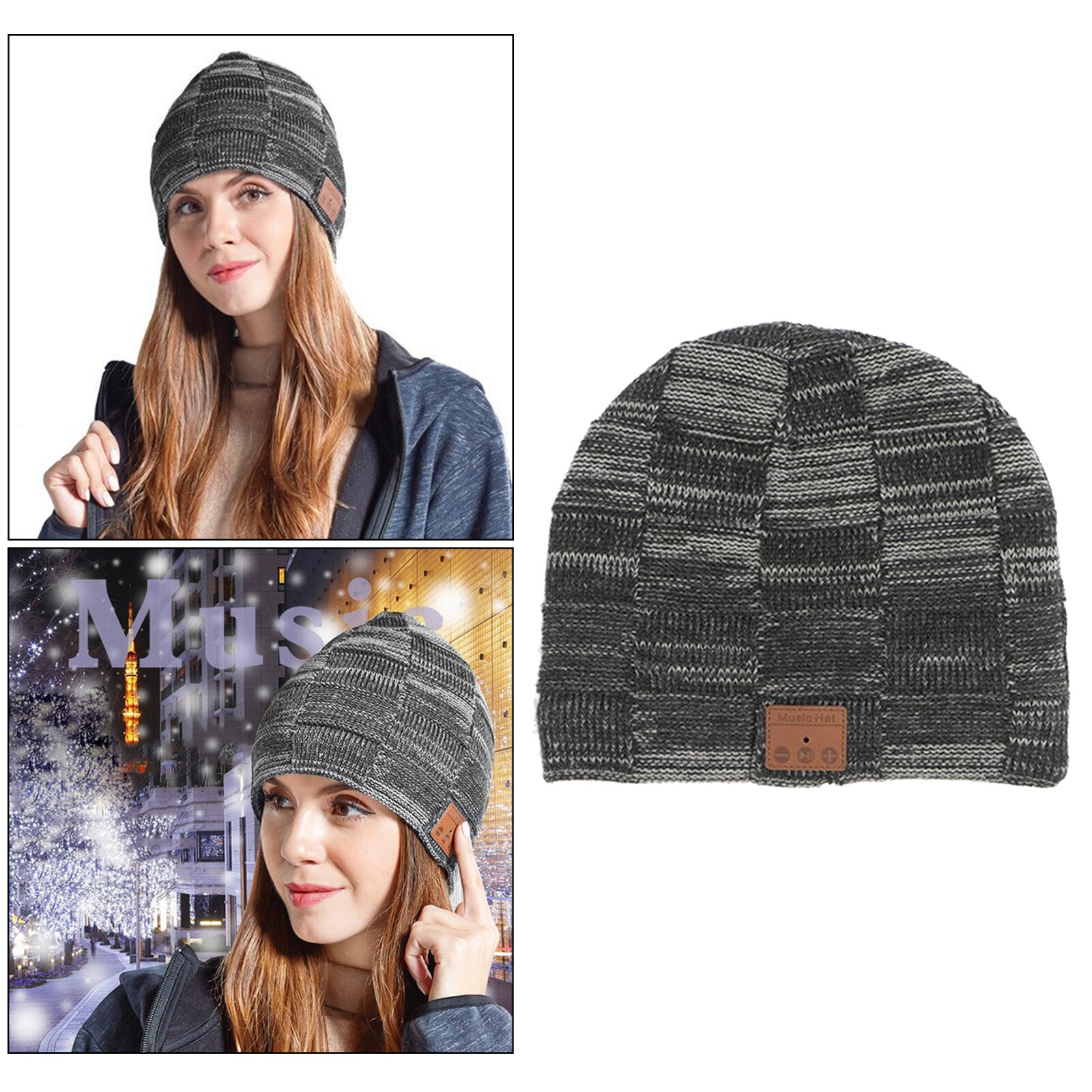 Gorro de malha bluetooth, tricô quente, estéreo, headphone, caveira, boné