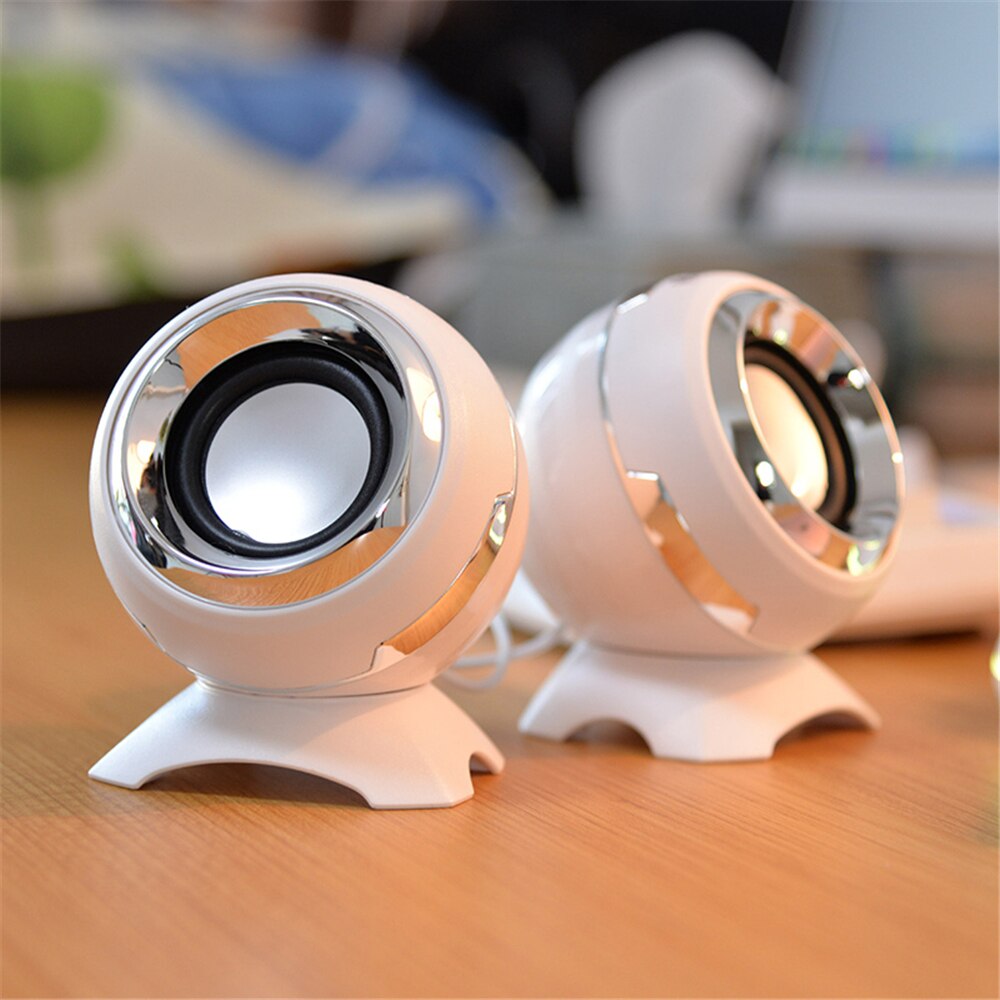 Enceintes d&#39;ordinateur à poser sur une bibliothèque filaire, enceintes à diaphragme inférieur, cornes de basse pour ordinateur portable, bureau, puissance 6W, amplificateur Audio USB AUX: White-silver