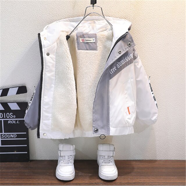 Meninos inverno outwear crianças casual algodão grosso veludo casacos hoodies para o bebê crianças jaquetas quentes da criança outwear outwear para baixo parkas 7y: white / 6 T