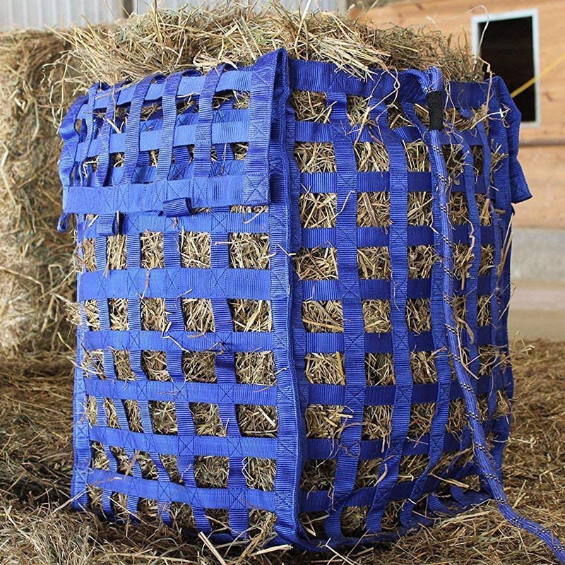 Slow Feed Set of Hay Bag and Hay Net for Horses, Adjustable Travel Feeder for Trailer and Stall Simulates Grazing