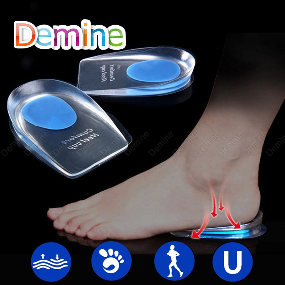 Almohadillas de silicona para el talón para hombre y mujer, zapatos con copa para insertar el talón, alivia el dolor, aumenta la altura, plantilla de Medio Gel