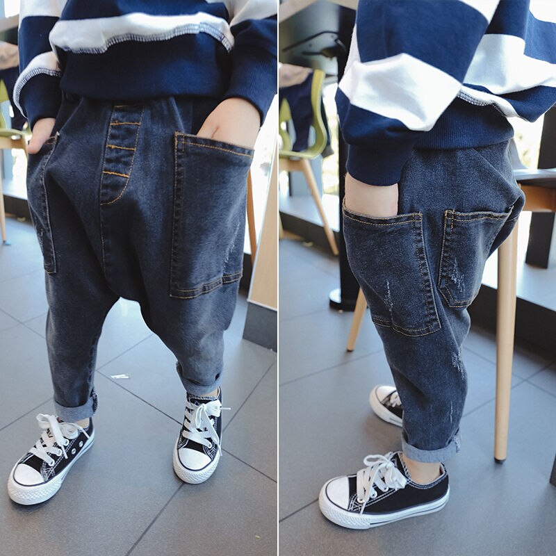 2 3 4 5 6 Years Boys Jeans Big Pocket Harem Pants Spring Autumn Trousers Elastic Waist Denim Pants Kids Boy Pants Jeans