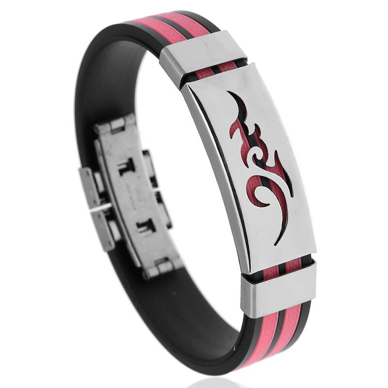 Titan stål personlighet eldmönster män svart silikon rostfritt stål magnetlås armband armband smycken: Rosa