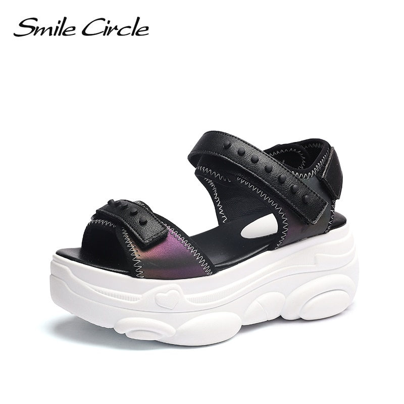 SMILE Circle sandalias gruesas para mujer, zapatos de verano a la , sandalias con plataforma informales y suela gruesa para mujer