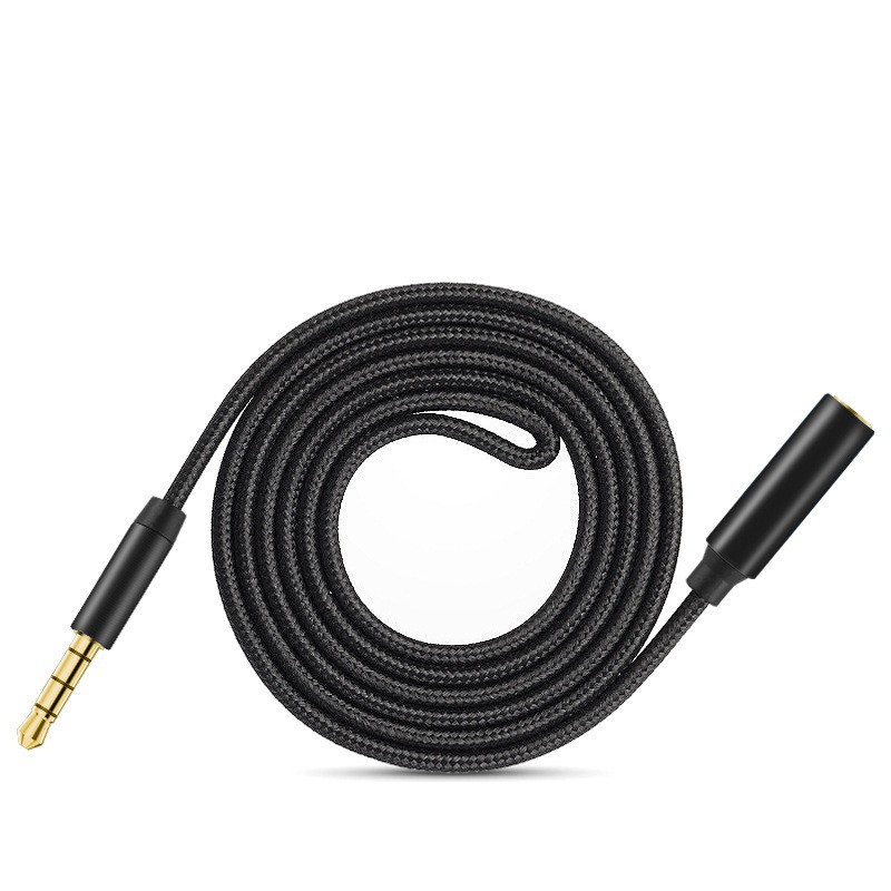 3,5 mm jack aux audio man-vrouw verlengkabel 4-polig met microfoon stereo compatibel voor pc hoofdtelefoon auto luidspreker microfoon: Black / 2m