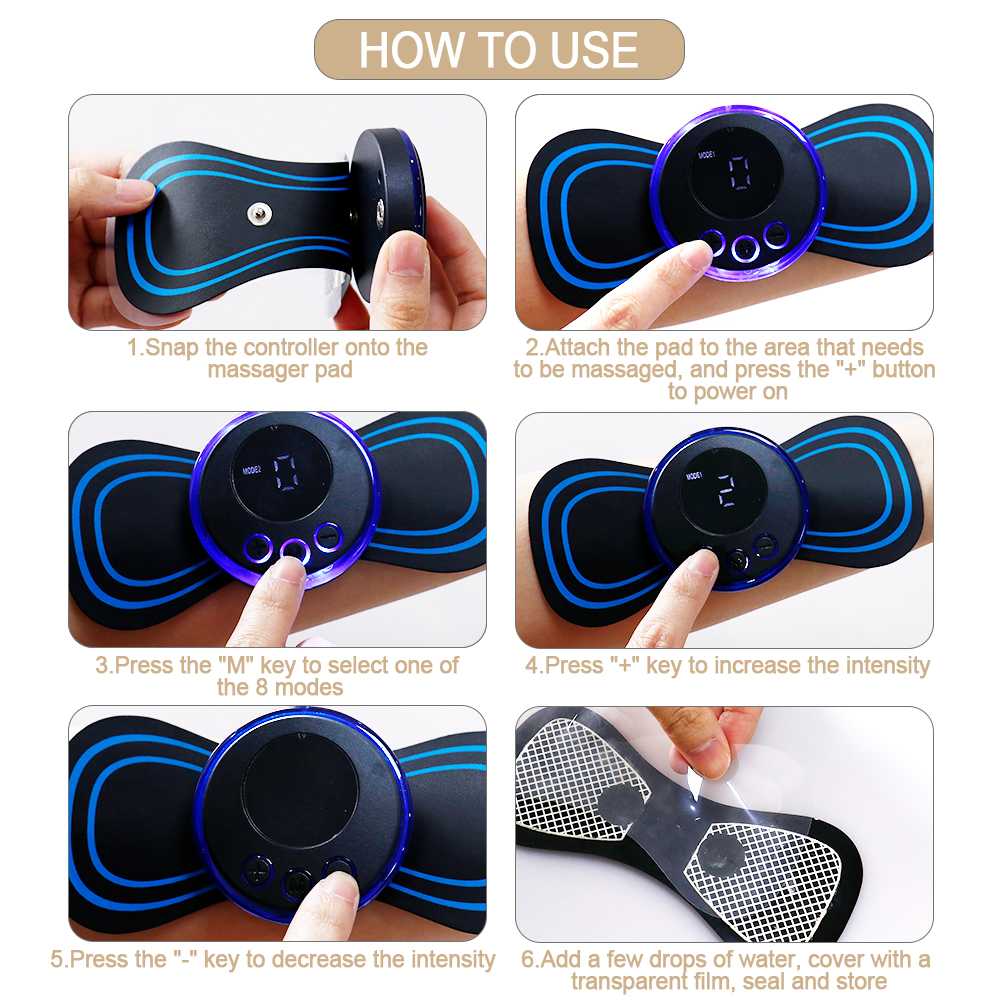 Tragbare ems Mikros trom Schmerz linderung Muskels timulator elektrische Puls Nacken Rücken massage gerät Mini Massage Patch mit Elektroden pads