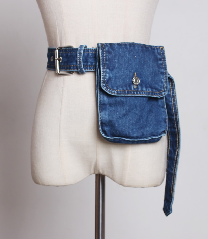 Pochete feminina estilo europeu, chique, jeans, fivela, pino, cintura, cinto para telefone, vintage, jeans, tecido, pochete