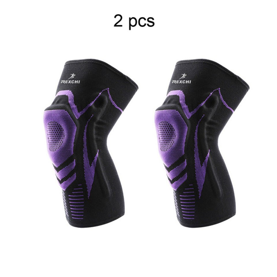 Basketball Knee Pads with Support Silicon Padded Elastic Non-slip Patella Brace Kneepad for Fitness Gear Protector Tennis: 2pcs purple / XL