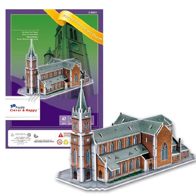 3D Papier Puzzel Gebouw Model Speelgoed Myeong Dong Katholieke Kerk Kathedraal Zuid-korea Wereld Beroemde Architectuur Hand Werk