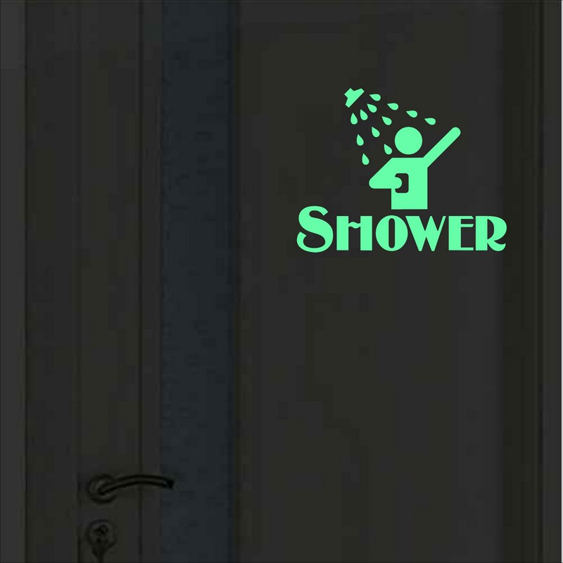 Grappig Douche Deur Sticker Glow In The Dark Badkamer Teken Muurtattoo Wc Wassen Bad Kamer Diy Lichtgevende decoratie