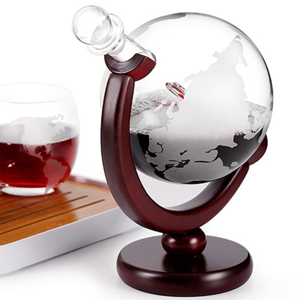 Decantador con de globo grabado, 850ml, para vino y whisky, con marco de madera, para Bar en casa, SLC88