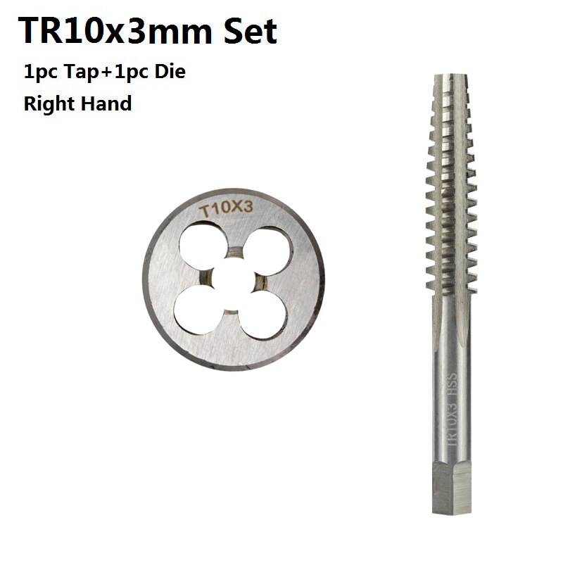 Hss skrue gevindhane og dysesæt 2 stk højre rotation cnc til metalbearbejdningssæt maskinstik skruehane borehoved rund die: 2 stk.  tr10 x 3 sæt