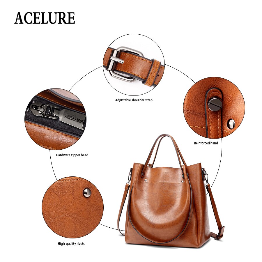 ACELURE Casual Large Capacity Women Tote Shoulder Bag PU Leather Ladies Bucket Handbag Messenger Bag Soft Shopping Crossbody Bag