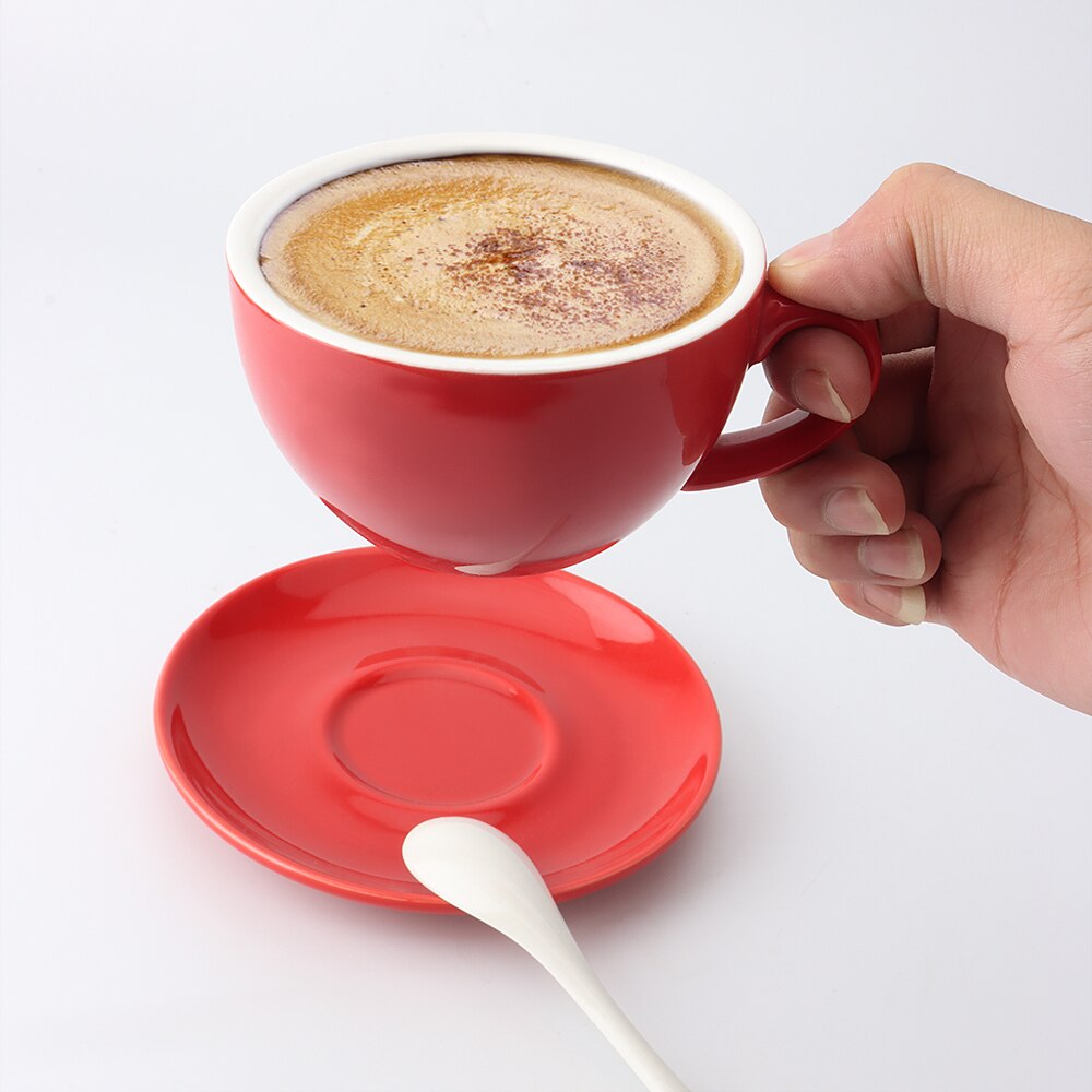 Tasse à café Cappuccino à Large bouche, grande capacité, en céramique, Latte, ensemble de soucoupes, concentré italien 240ml