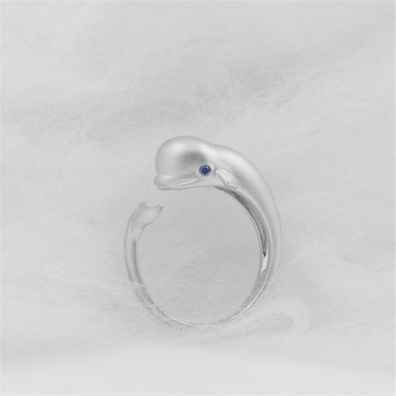 Novo original popular moda jóias bonito animal 925 prata esterlina olhos azuis baleia peixe cristal feminino abertura anéis r231