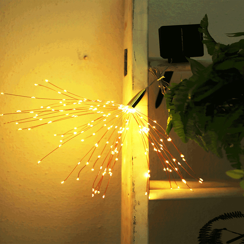 Gør-det-selv udendørs havedekoration led fyrværkeri eksplosion jule fe lys med solenergi hængende starburst led snor guirlande