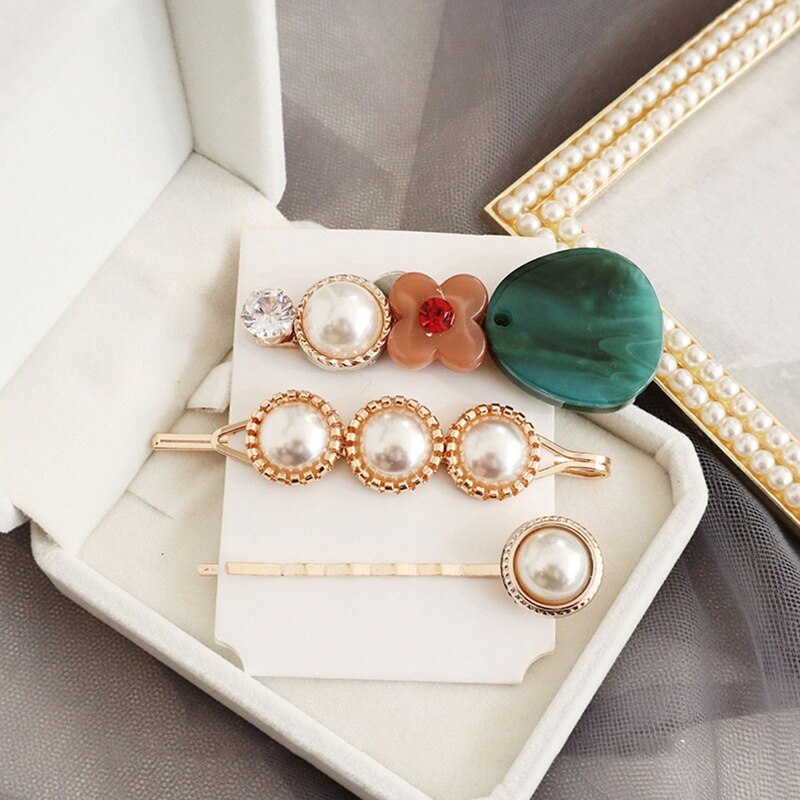 3PCS Korea Vintage Zoete Parel Haarspeldjes Parels Haarspelden Geometrische Bloem Barrett Vrouwen Haaraccessoires Hairgrip