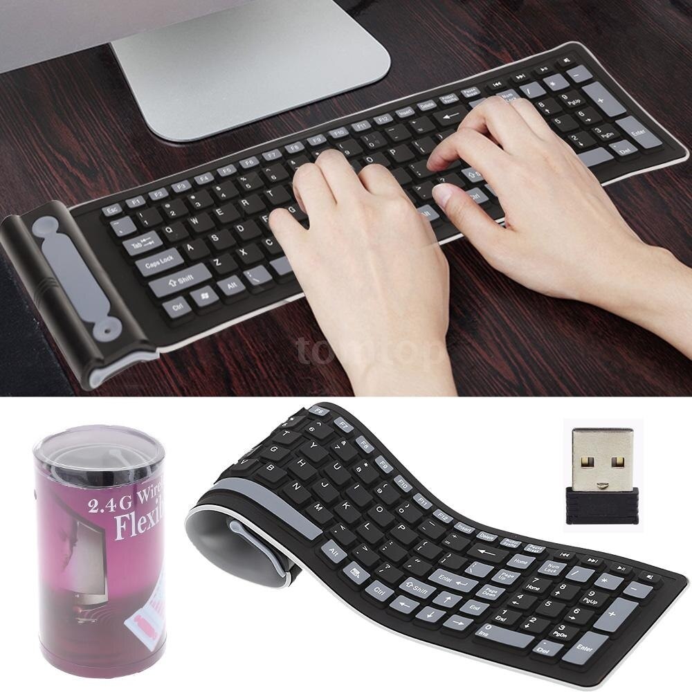 2.4 Portable Wireless Keyboard Flexible Roll Up Water Resistant Washable Soft Silicone Keyboards with USB Receiver for Computer