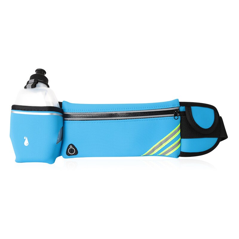 Maraton löpning midjeväskor hem fitness utomhus resor spår telefon unisex sport fanny fitness vattenflaska midjebälte paket: Blå med 1 flaska