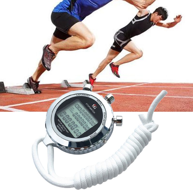 Silent Stopwatch with Countdown Timer 1/100s Accuracy Large Display Stainless Steel Digital Sports Memory Stopwatch