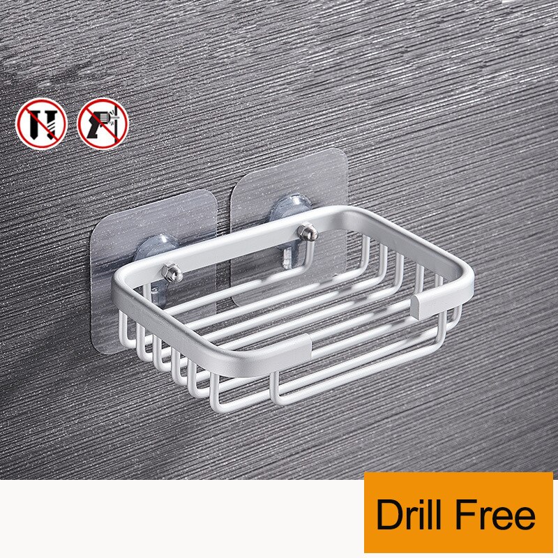 1 Pcs Drill Free Soap Dish Holder Wall Mounted Storage Rack Holder Hollow Type Soap Sponge Dish Bathroom Accessories: Sliver polish