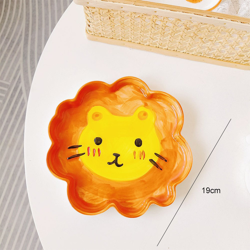 Art Graffiti Plate Ceramic Cartoon Plate Animal Plate Tableware Kitchen Korean Dish Set Nordic Salad Plate Tableware Household: orange lion1