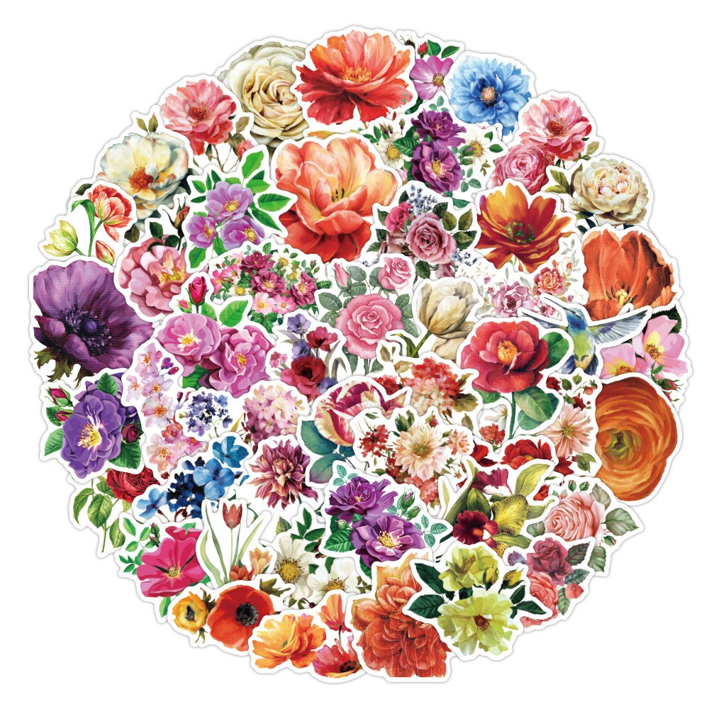 10/30/50 bunte, leuchtende blumenaufkleber mit krähenmotiv für notizbücher, roller, trolleys und koffer