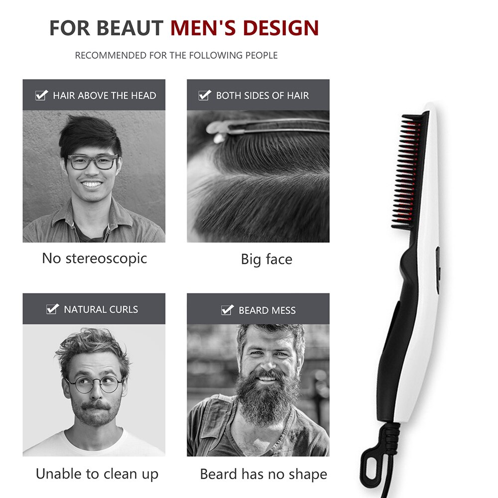 Electric Beard Straightener Comb 30s Quick Heated Brush Styler Travel Hair Styler Fast Warm-up Hair Straightener TW#3