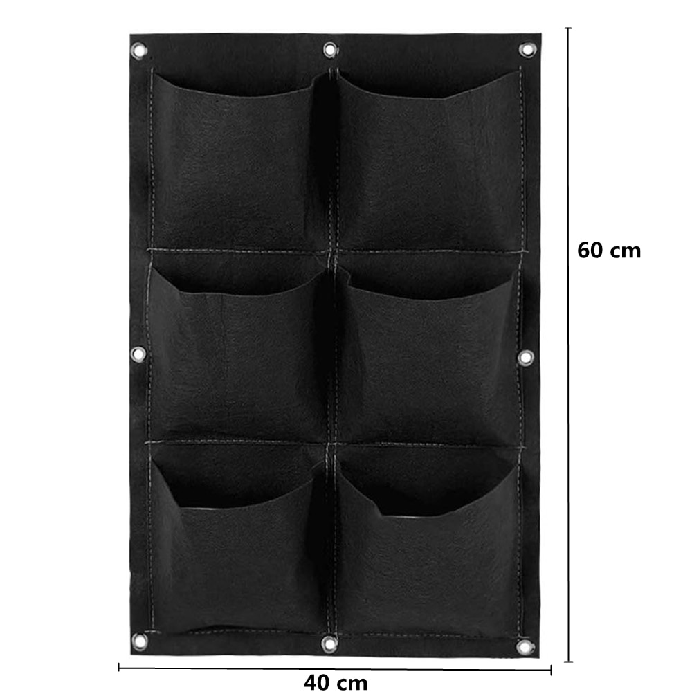 Bolsas de cultivo Vertical de bolsillo, bolsa colgante para plantar en la pared, contenedor para cultivo de flores, bolsillo para decoración del hogar, 6/7/9/18: 6 pocket black