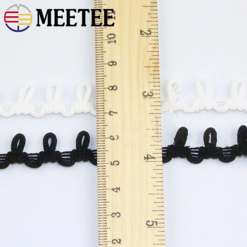 3Meters 14mm Nylon Stretch Back Collar Buttons Tabs Elastic Loop Trim Tiny Round Lace Ribbon For Wedding Dress Button Buckle
