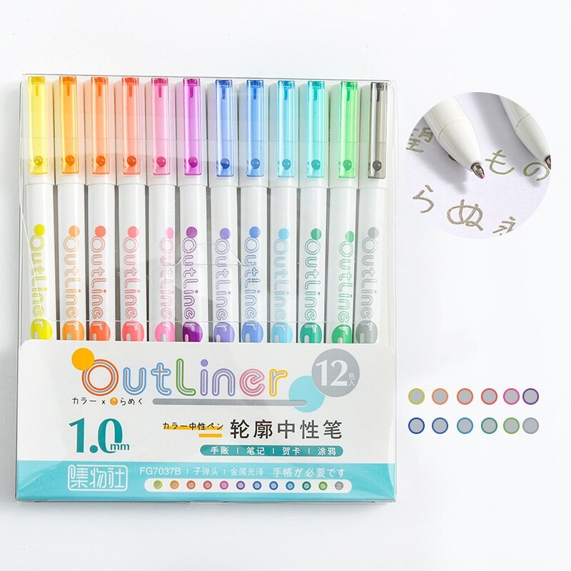 6/12 Kleur Outliner Pennen Set 1.0Mm Balpen Art Marker Liner Pen Voor Tekening Verf Hoogtepunt Journal Dagboek Schoolbenodigdheden f906: 12 color set